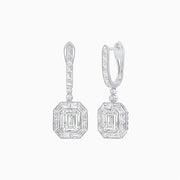 Art Deco Inspired Emerald Cut Drop Earrings with Octagonal Baguette Halos - Shahin Jewelry